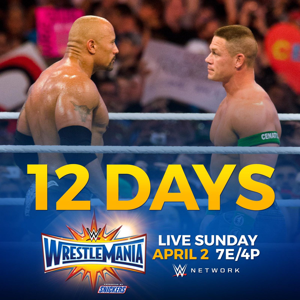 WWE's tweet photo. We're just 12 DAYS away from seeing epic match-ups come to life at The #UltimateThrillRide, @WrestleMania 33! @WWENetwork #WrestleMania https://t.co/unjEBXLoQP