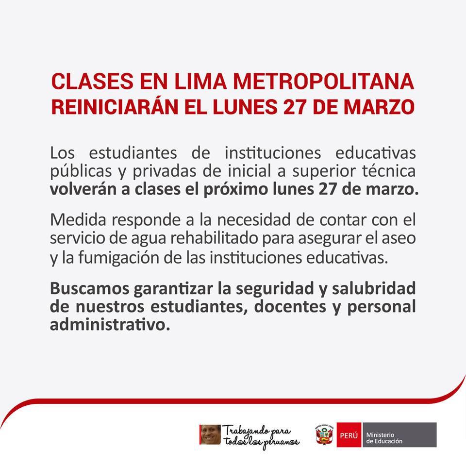 USBedu's tweet photo. #USBinforma por mandato de @MineduPeru las clases inician el 27 de marzo. #USBcalidad #EducaciónATuAlcance https://t.co/8F9kPEWLiV