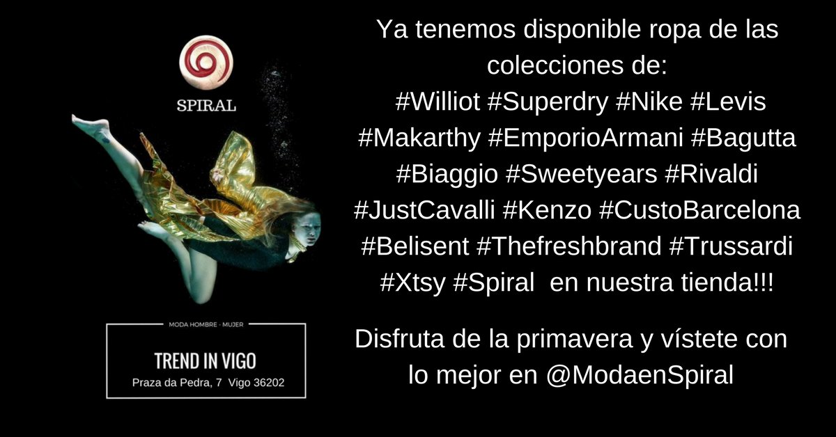 ModaenSpiral's tweet photo. Ya tenemos disponible ropa de las colecciones de @ModaenSpiral 
En Plaza da Pedra núm.7 #Vigo https://t.co/JaIVQ6OUqT