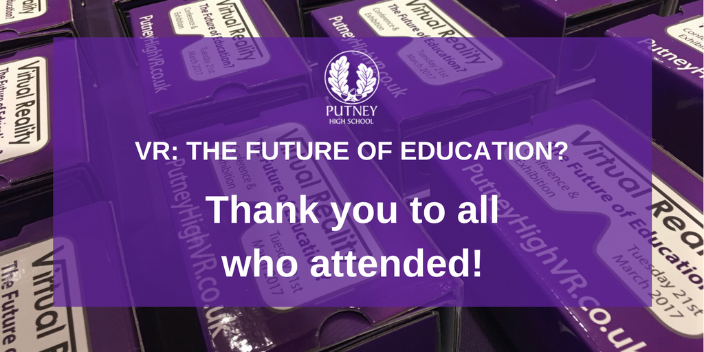 putneyhigh's tweet photo. To all our speakers, exhibitors, staff and delegates at today's VR (and AR!) in Education Conference. So much to build on #futureVR https://t.co/4lEwIyXe2H