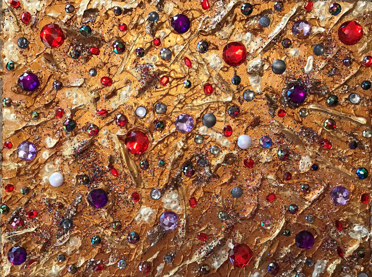 CZSharon's tweet photo. "Jewel 7" 3-D Metallic Acrylic Painting.  I used metallic, interference, mica acrylic paints, glitter &amp; Gems.  I hope you enjoy! https://t.co/4blARRE1Ue