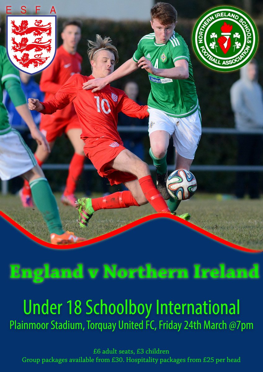 devoncfa's tweet photo. INTERNATIONAL FOOTBALL ON OUR DOORSTEP 🌎 England v No. Ireland @ Torquay UTD - Plainmoor ✊Contact @TUFC1899  for tickets @SchoolsFootball https://t.co/0hocKlYIOo