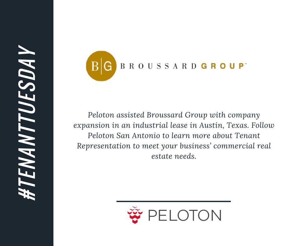 Today's #TenantTuesday is <a href="/BroussardGroup/">Broussard Group</a>. Peloton assisted Broussard Group with expansion in an industrial lease in Austin, Texas.