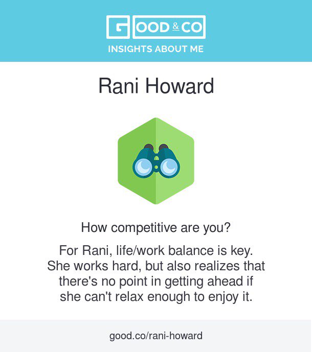 TheEvilRani's tweet photo. About me from @ingoodco: "For you, life/work balance is key" https://t.co/aV6EDZjnf1 https://t.co/MVq15fXVmz