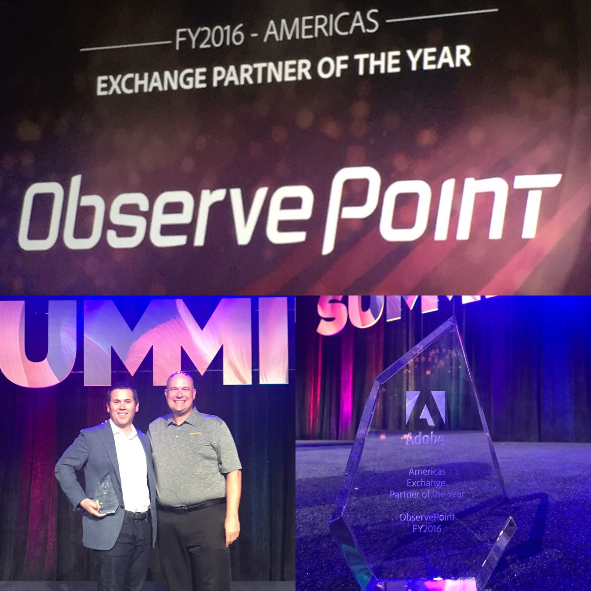 Congratulations to the entire ObservePoint team on being awarded Adobe Exchange partner of the year! #adobesummit #observepoint