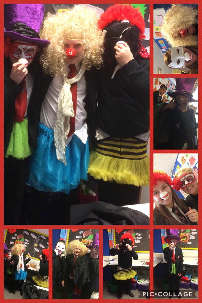 BInterhouse's tweet photo. More #RedNoseDay photo fun at lunch today #bepartofit #dosomethingfunny 💛💙💚❤️🤡🤣 https://t.co/B0QiVec42H