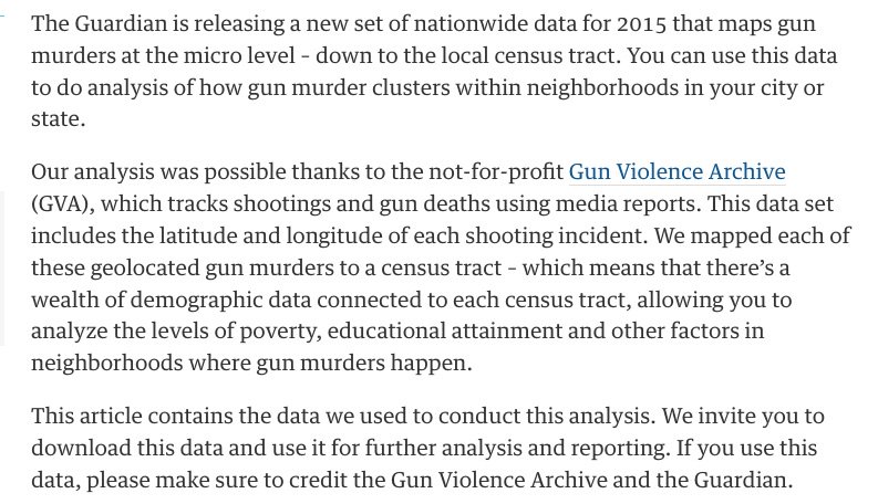SunFoundation's tweet photo. The @Guardian published an #opendata set of 2015 gun murders in the US, down to the local census tract https://t.co/VP3bFbC3Vh #OpenGov #ddj https://t.co/MgOtANDhXP