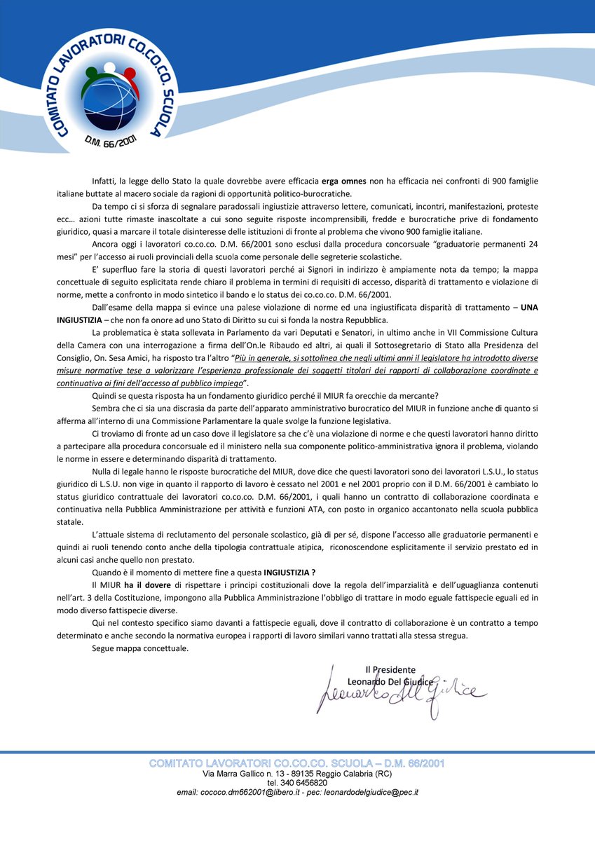CoCoCoDM66_2001's tweet photo. .@MiurSocial "LA LEGGE E’ UGUALE PER TUTTI", ma non per i lavoratori @CoCoCoDM66_2001, quindi NON E' UGUALE PER TUTTI ! https://t.co/5ICNm5uC2b