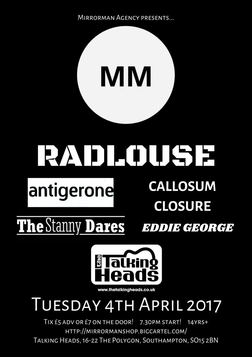 MirrormanAgency's tweet photo. TWO WEEKS TODAY: @antigerone, @edgeorgemusic + many more at @TH_Southampton!!
Tix: https://t.co/CKFsuGH2fC https://t.co/7qrSq4L3Q8