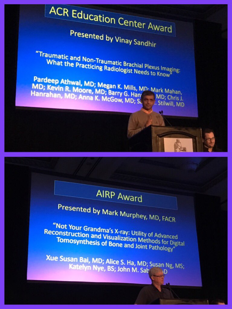 morrisonMSK's tweet photo. Congratulations to the #AIRP and #ACR education center awardees!! And thanks to @vksandhir &amp; Mark Murphey for your support! #SkeletalRad2017 https://t.co/JsYMXzR1vF