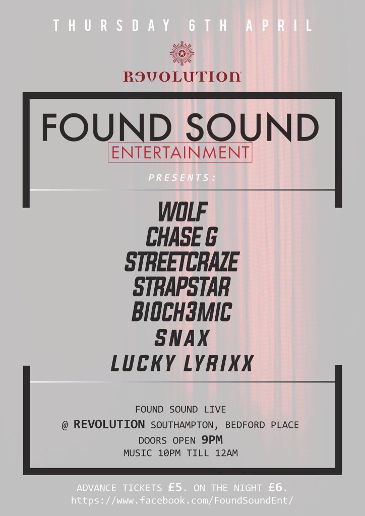 CRMLWOLF's tweet photo. Catch ya boy performing at Revolution Southampton on the 6th of April for a night of fresh live music! Holla me for any details ⚡️💃🏽🎤 https://t.co/dePxMx4pJl