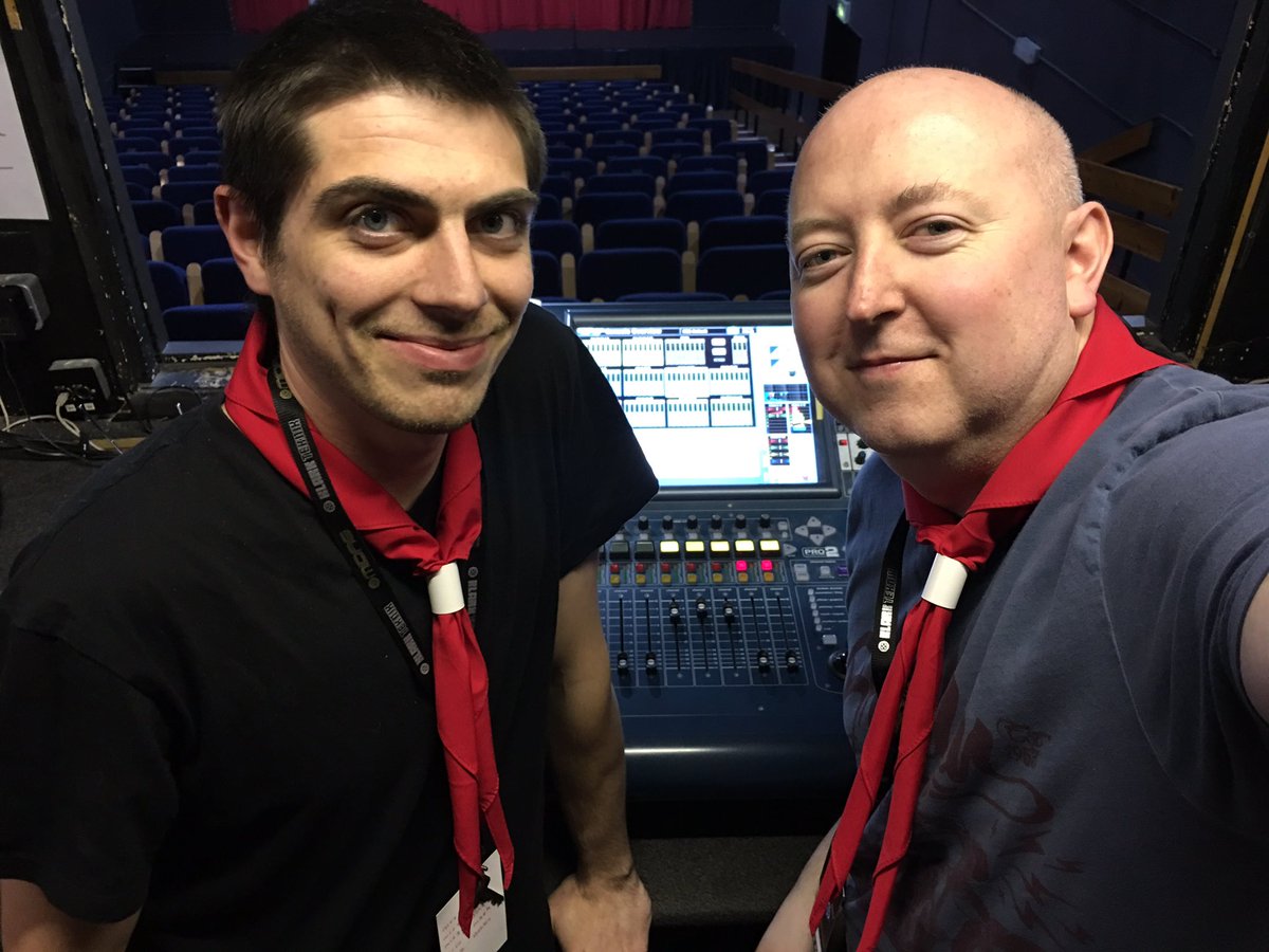 dj_ison's tweet photo. @jamesporter89 and I with our newly presented @nungangshow neckers ready for opening night of Nuneaton Gang Show 2017 #crestofawave https://t.co/y2ibOe971a