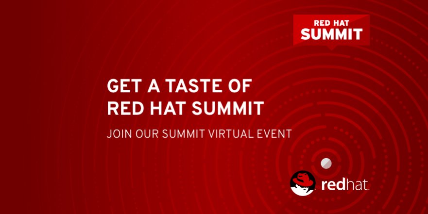 RedHatSummit's tweet photo. Get a taste of #RHSummit. Join our virtual event to find out what exciting things you can expect for this year: https://t.co/SbmxpkYZ5R https://t.co/YXj0V6Qd94