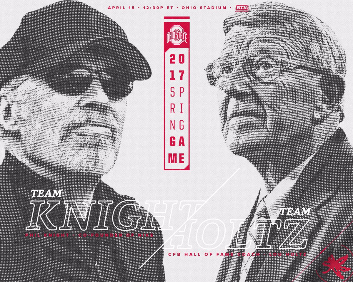 CoachUrbanMeyer's tweet photo. Excited to have my great friends @Nike's Phil Knight and Coach Lou Holtz join us for Spring Game! Unbelievable leaders and mentors!!! https://t.co/6wsdNR0oCy