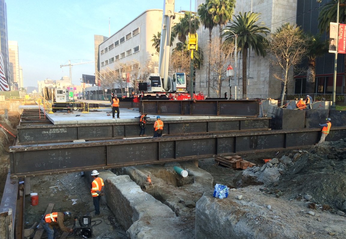 PurpleLineExt's tweet photo. Pics of the work over the weekend to deck Wilshire/Fairfax. https://t.co/0kgXrCI3mB