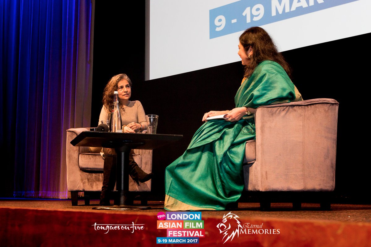 ukasianfilmfest's tweet photo. @SabihaSumar in conversation w/ @shrabanibasu_ at #LAFF2016 closing gala followed by Q&A session + a peek at her compelling film #Azmaish https://t.co/tqaU7sesAd