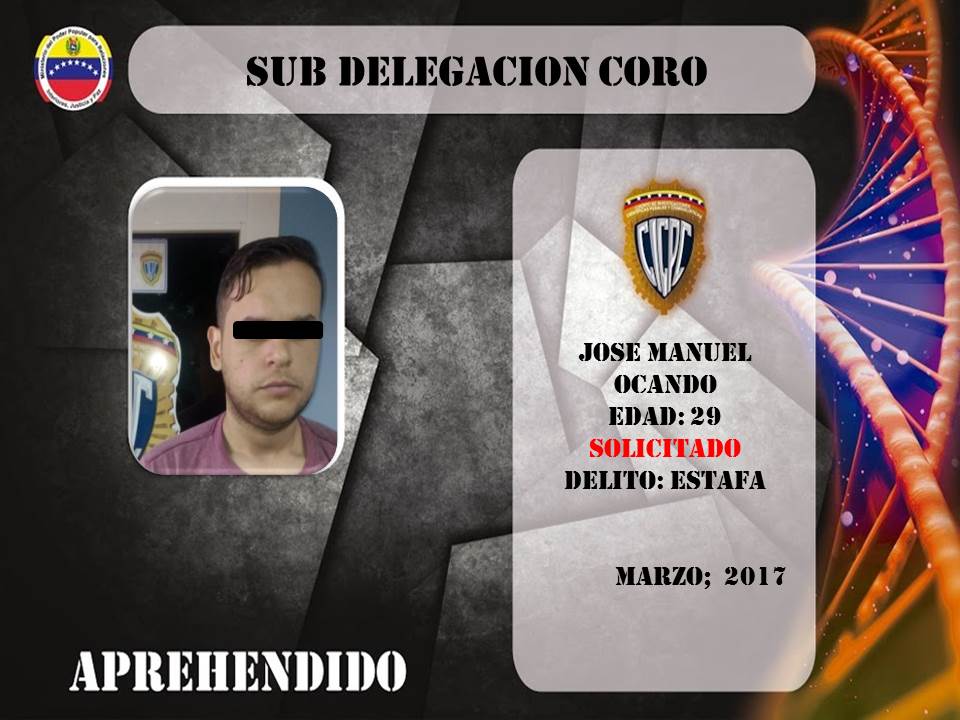 @sdcorocicpc CAPTURA SUJETO SOLICITADO POR EL TRIBUNAL SEGUNDO EN FUNCIONES DE CONTROL POR DELITO DE ESTAFA <a href="/cramirezCICPC/">Ramirez CICPC</a> <a href="/cacsvzla/">Cesar Cardenas</a>