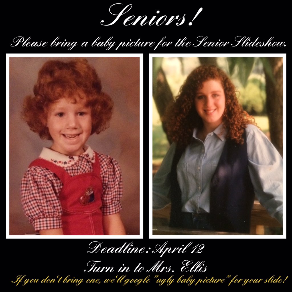 Mannford_2017's tweet photo. Seniors! It's time to bring BABY PICTURES for the slideshow for graduation! Turn them in to Mrs. Ellis by April 12th. https://t.co/8uCcVfjXlm