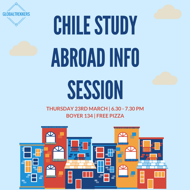 This Thursday! Come to Boyer 134 and hear about spending a semester in Chile! There'll be free pizza too!