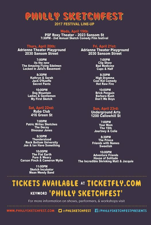 The 2017 <a href="/PHLSketchfest/">Philly Sketchfest</a> Festival Lineup is here! Our eternal thanks to all who submitted this year! Now get ready for #PHLSKETCHFEST!