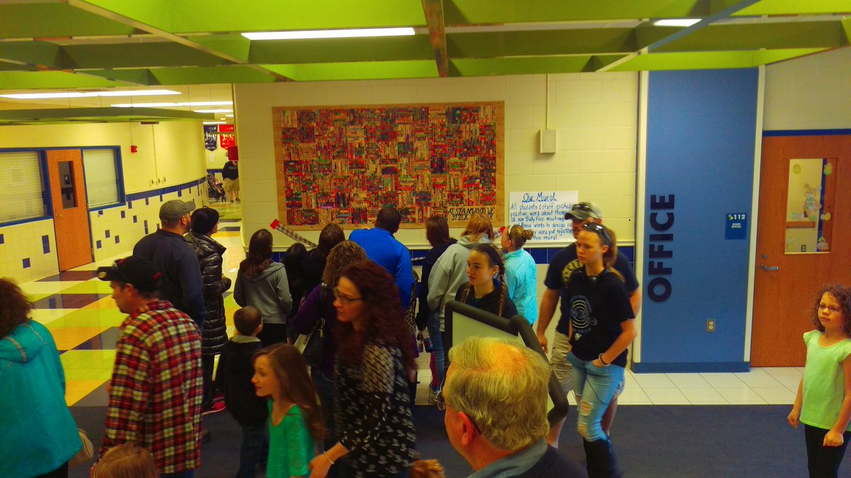 Big crowds admiring our new school mural! #youthartsmonth thanks Mr Behrendt for all your help with it! @behrendtj6802