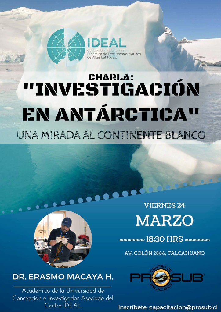 erasmomac's tweet photo. Invitación a charla sobre reciente viaje a #Antarctica 😁 24 marzo en @ProsubLtda #CentroIDEAL #CienciaAntarctica #ECA53 https://t.co/wOAGYec2uv
