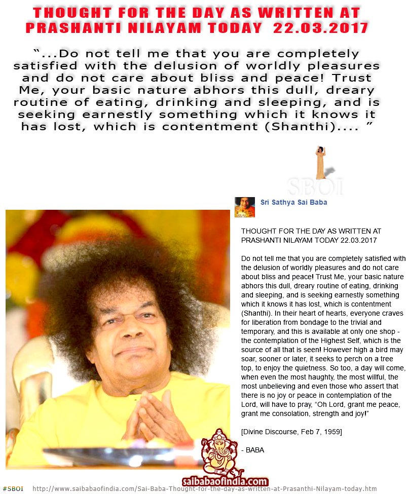 Sri Sathya Sai Baba Official on Twitter "THOUGHT FOR THE DAY AS