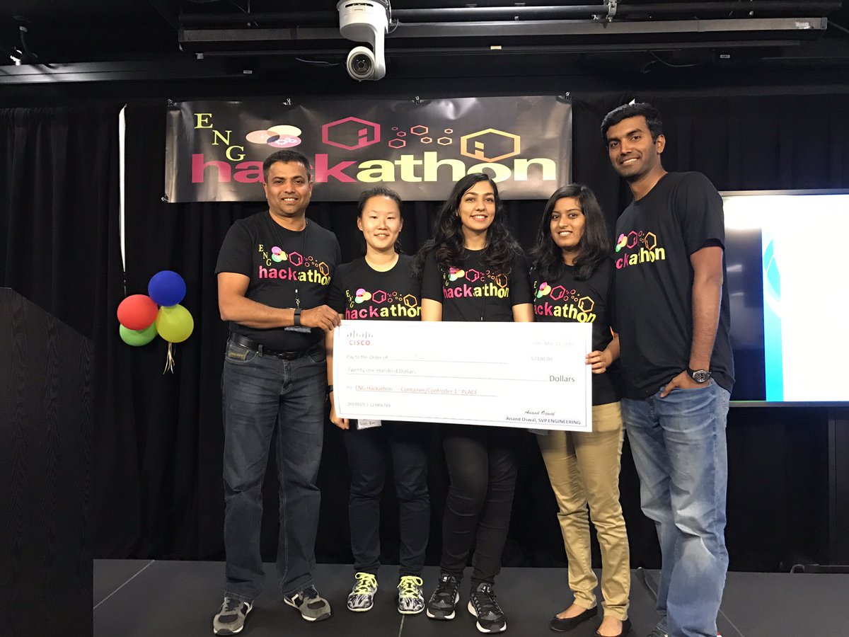 bhavana_rules's tweet photo. And thats how its done!!!#hackathonatcisco2017 #team26 #winners #cisco https://t.co/COnCRuW9lO