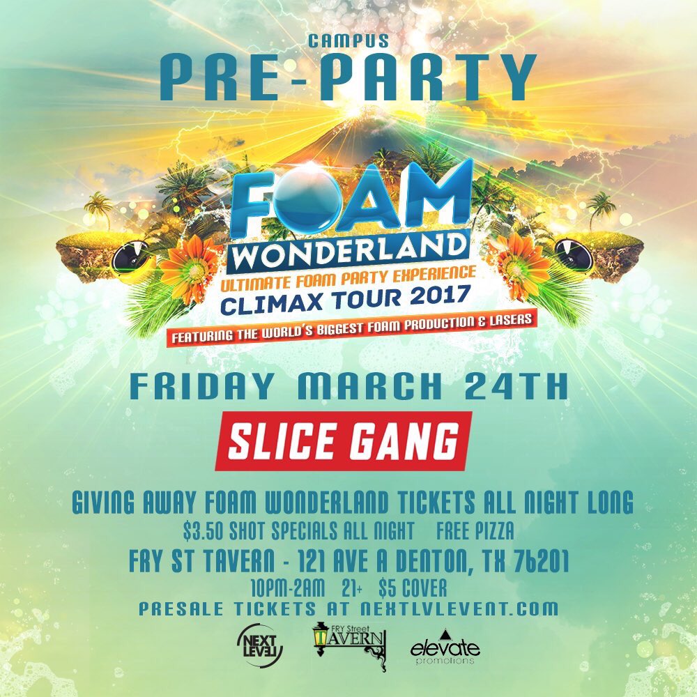NextLVLEvent's tweet photo. Friday in Denton 

#FWDallas Campus Pre Party
With @slicegang 

FREE PIZZA - CHEAP DRINKS 
Giving Away Tickets All Night Long 

RT!!! https://t.co/qZ5gstwbti