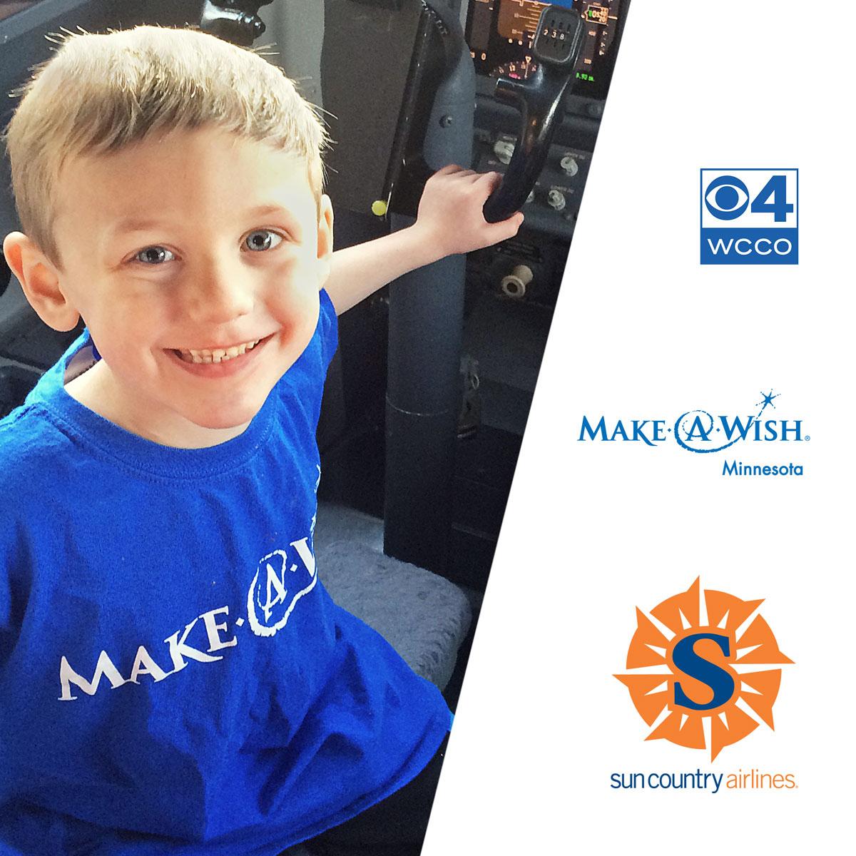 SunCountryAir's tweet photo. Help us and @MakeAWishMN make wishes come true. Tune into @WCCO tomorrow, or donate now.  https://t.co/2kRw7nhSs9 https://t.co/o9q8TdDTgV