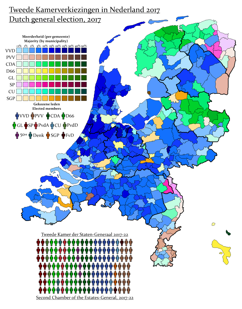 AJRElectionMaps's tweet photo. A map of last Wednesday's Dutch elections #vk2017 #vk17 #DutchElections #netherlands For details see: https://t.co/xY3V3v9Wrt https://t.co/n9xQhkF3eX