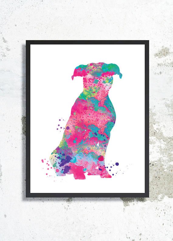 American staffordshire terrier dog Watercolor Print Sitting dog portrait Terrier poster American- tinyurl.com/kmyd3h3