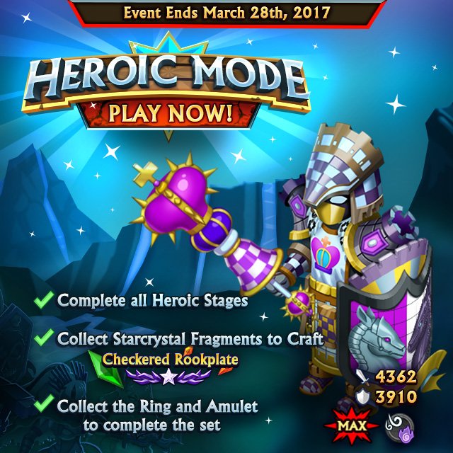 Heroic Mode is returning! Collect Starcrystal Fragments to craft the Checkered Rookplate - and matching the ring and amulet! Check, mate?