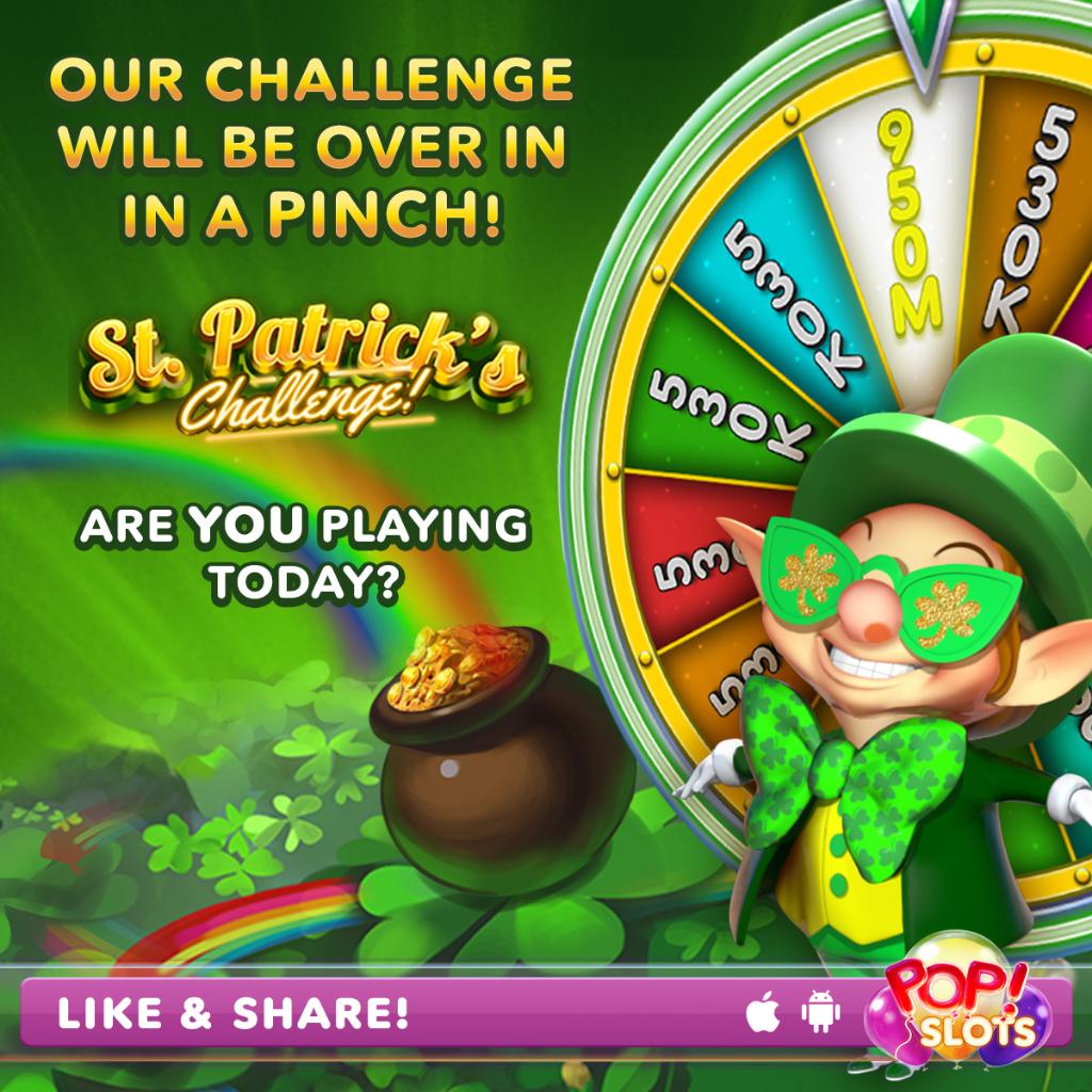 PopSlotsCasino's tweet photo. Are you feeling lucky today? Play your favorite game before our challenge is gone in a pinch! #stpatrickschallenge https://t.co/9MJbi19zr8