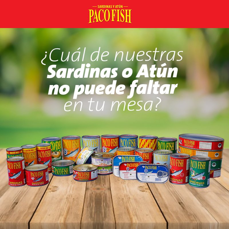 PacoFishRD's tweet photo. ¿Cuál de nuestras Sardinas o Atún no puede faltar en tu mesa? #SardinasPacoFish #AtunPacoFish #PACOFISH https://t.co/C2adzFyiiT