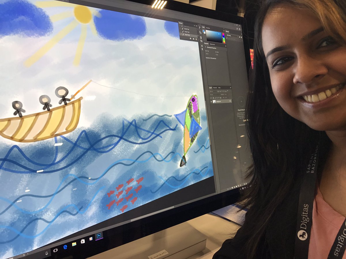 chandri327's tweet photo. My artwork at the Microsoft Surface Studio booth! Don't judge my drawing 😑 #adobesummit #conferencemodeon https://t.co/MugXl93pOs