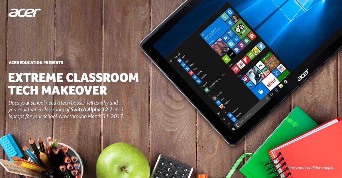 Wanna win free tech for your classroom? Enter this contest from <a href="/AcerEducation/">Acer Education</a>! bit.ly/2l1hcHw #edchat #edtech