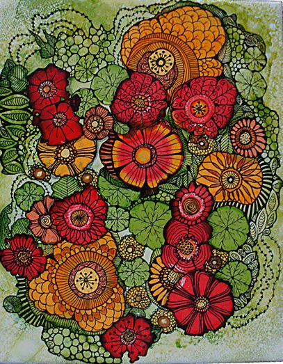 maureenmackenzi's tweet photo. Kim Warner works with alcohol ink &amp; zentangle.  Her works can be bright, thoughtful and whimiscal.  #EncoreArt @CityofLacombe https://t.co/n9gZvc9t5W
