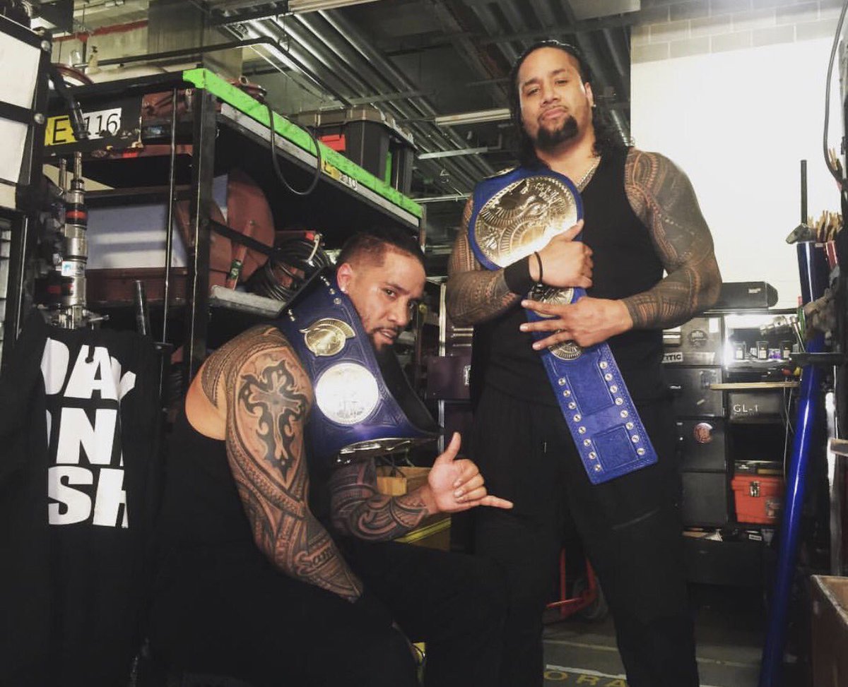 TheTrinity_Fatu's tweet photo. Proud! that's my boo (well only 1 is lol) 2nd time I've watched y'all win a title from home injured 😤wish I was there to hug u &amp; slap Jey 🤣 https://t.co/a2QiIrFP74