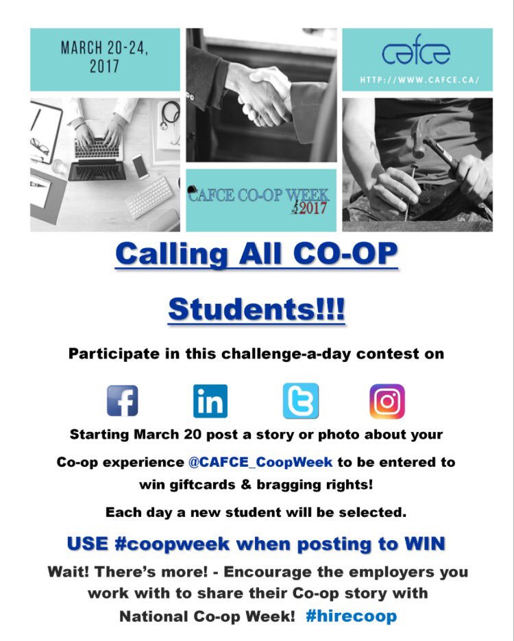 This week is CAFCE Co-op week! Simply complete daily challenges for a chance to win a $50 prize! #coopweek #hirecoop @CDCAsper <a href="/asperschool/">Asper School of Business</a>