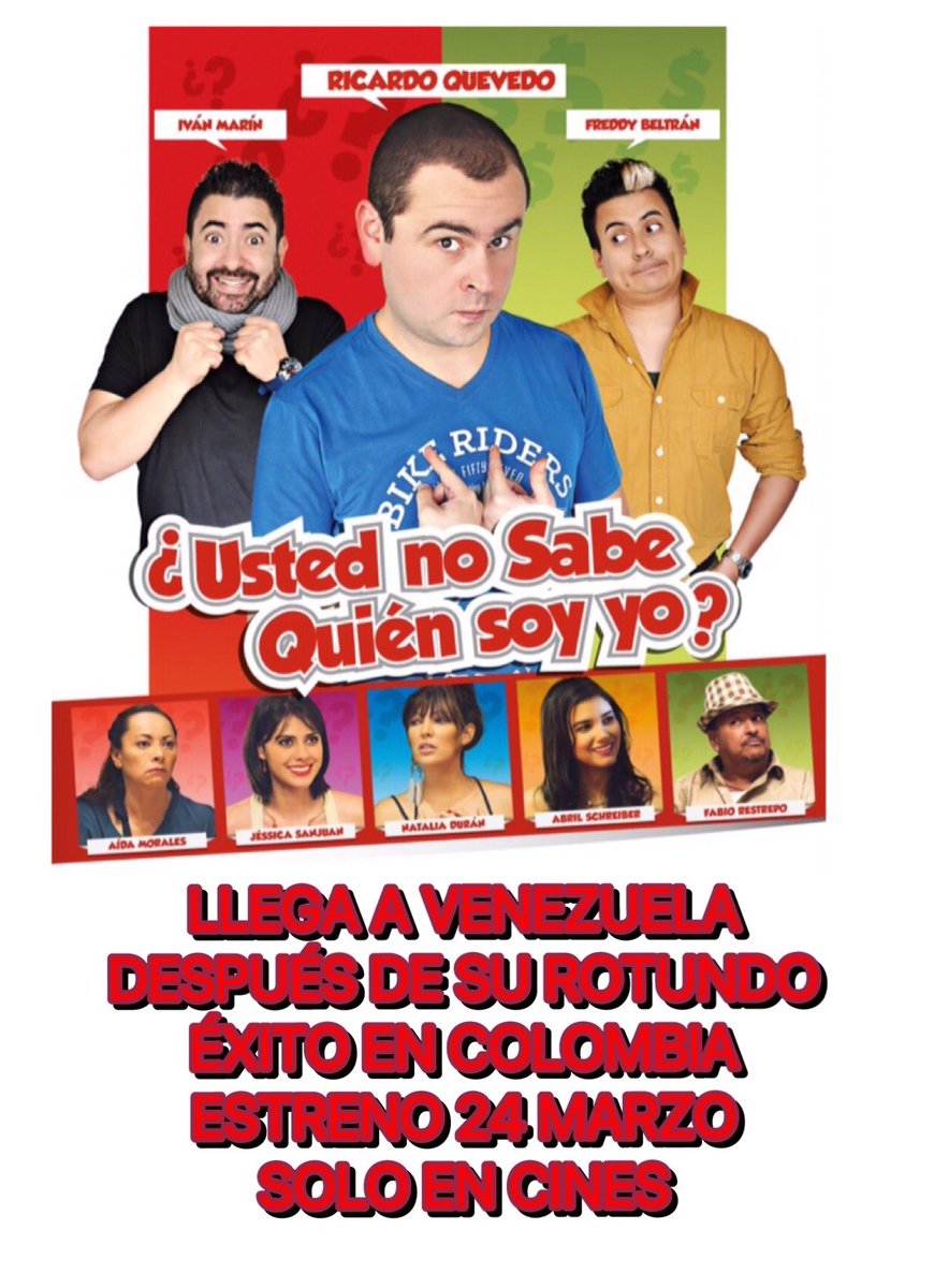 takeonecolombia's tweet photo. Una de las películas más taquilleras de #colombia llega a #venezuela #ustednosabequiensoyyo. No se la pierdan! Estreno 24 de marzo 🎬🎥l https://t.co/SyW9kpGVYR