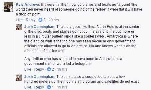 VOSCommenters's tweet image. A typically educated discussion on the VOS about how the earth is actually flat. Stay woke.