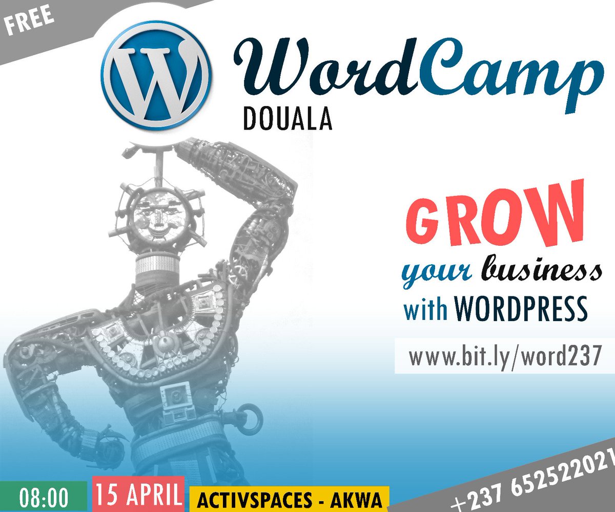 WordPressBuea's tweet photo. Rendez-vous le Samedi 15 Avril à @ActivSpaces pour le WordCamp Douala. #DoualaWC2017 Organisé par WordPress Cameroun. https://t.co/ZizjWmYwmd
