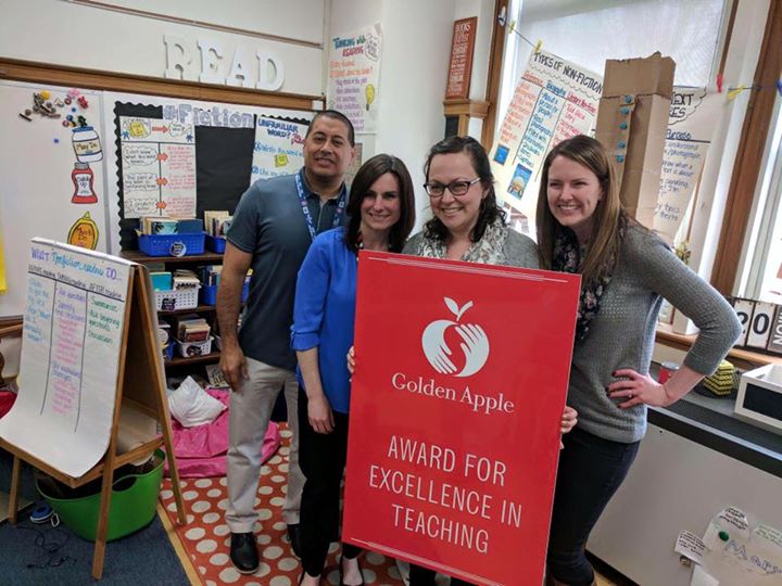 Teach_Golden's tweet photo. Congratulations to Golden Apple Award Winner Cara Spitzner from Ogden Avenue School in La Grange! She teaches 4th grade!  #teachgolden https://t.co/1f4VXTG5K5