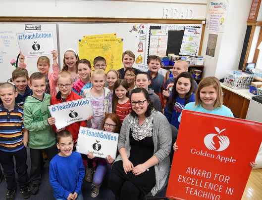 Teach_Golden's tweet photo. Congratulations to Golden Apple Award Winner Cara Spitzner from Ogden Avenue School in La Grange! She teaches 4th grade!  #teachgolden https://t.co/1f4VXTG5K5