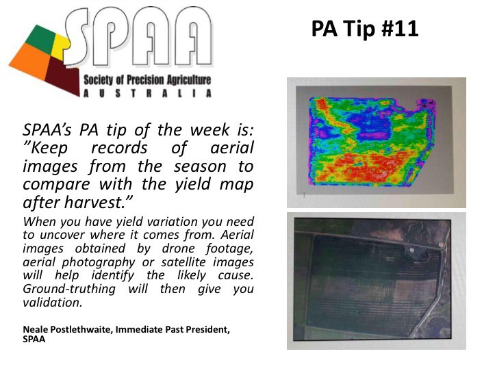 SPAA_DO's tweet photo. #PATip of the Week #11 is from @WCropW “Keep records of aerial images from the season to compare with the #yieldmap after harvest” @SPAA_Inc https://t.co/yfyAp47Kg6