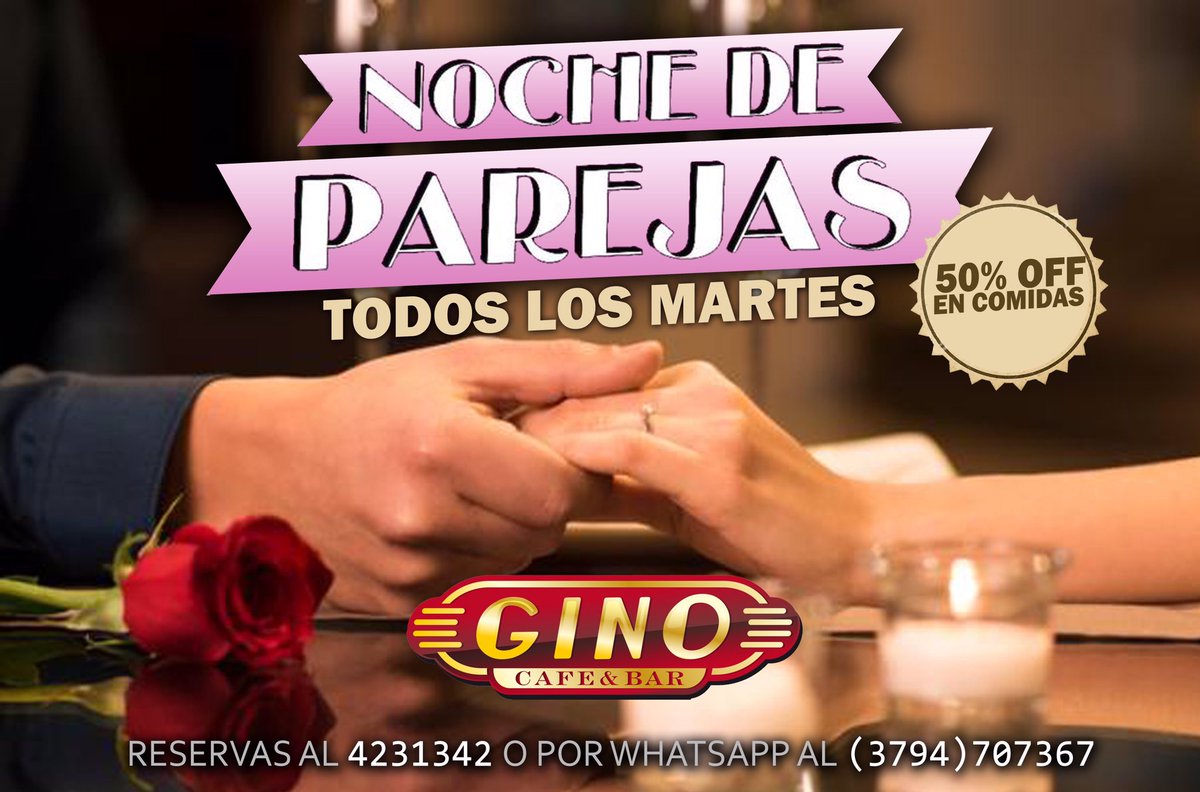 GinoCafeBar's tweet photo. Todos los martes es noche de parejas en Gino Café! Tienen un 50% OFF en comidas! Los esperamos https://t.co/DQRMTch2tk