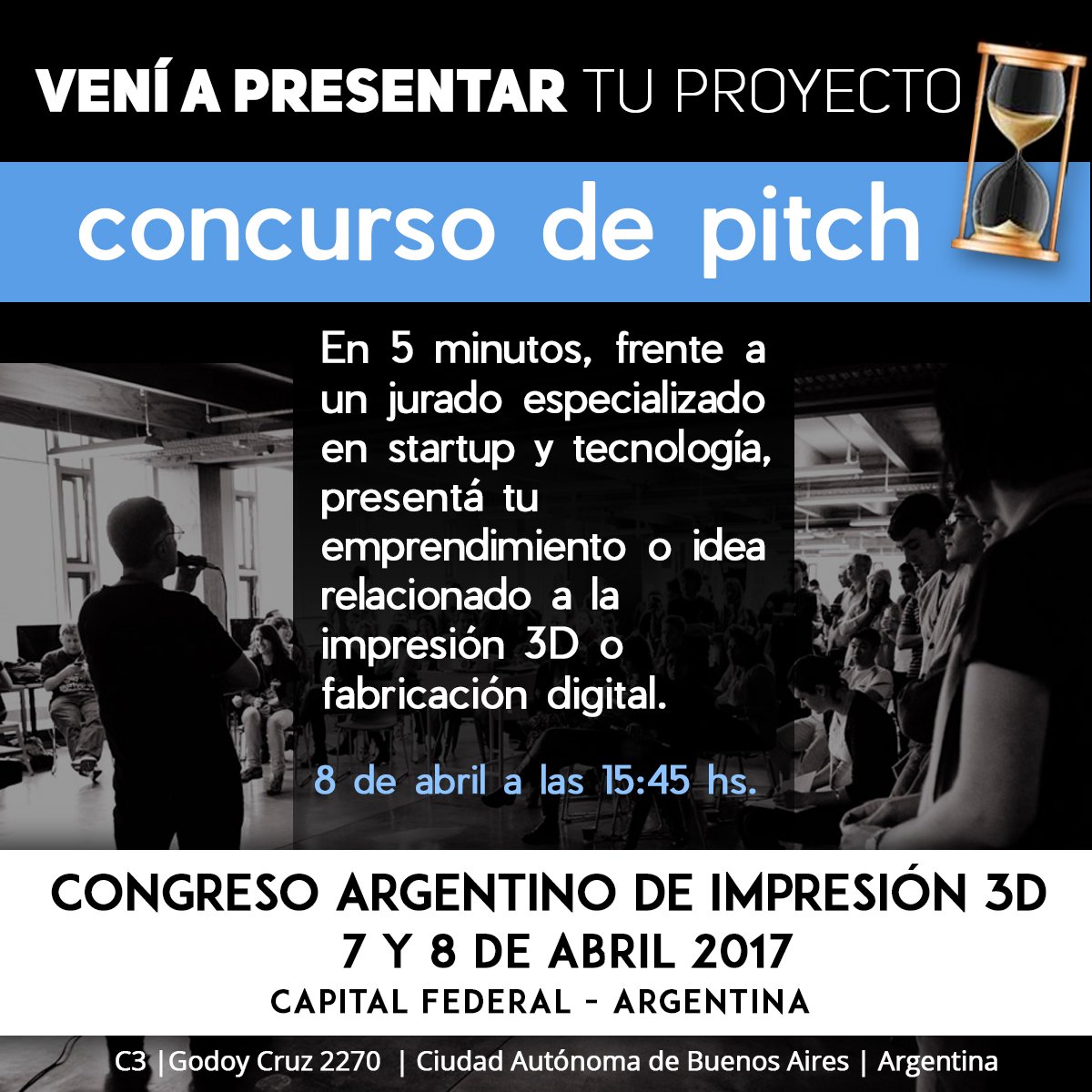 camar3de's tweet photo. Presenta tu emprendimiento en un pitch! #congreso #3d https://t.co/OI2uY8N9t5 @gugamayer @carocastro79 @produccion_arg @Min_Ciencia https://t.co/ozQSHV8vfX