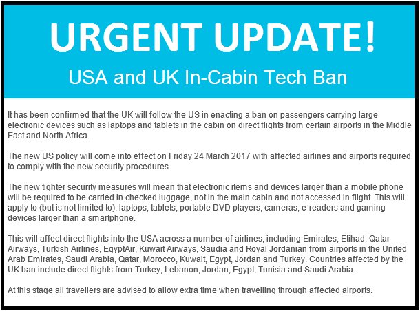 HWBuderim's tweet photo. Just a heads up for all Travellers! #Urgent #Update #TechBan https://t.co/bWgFg4OLEC