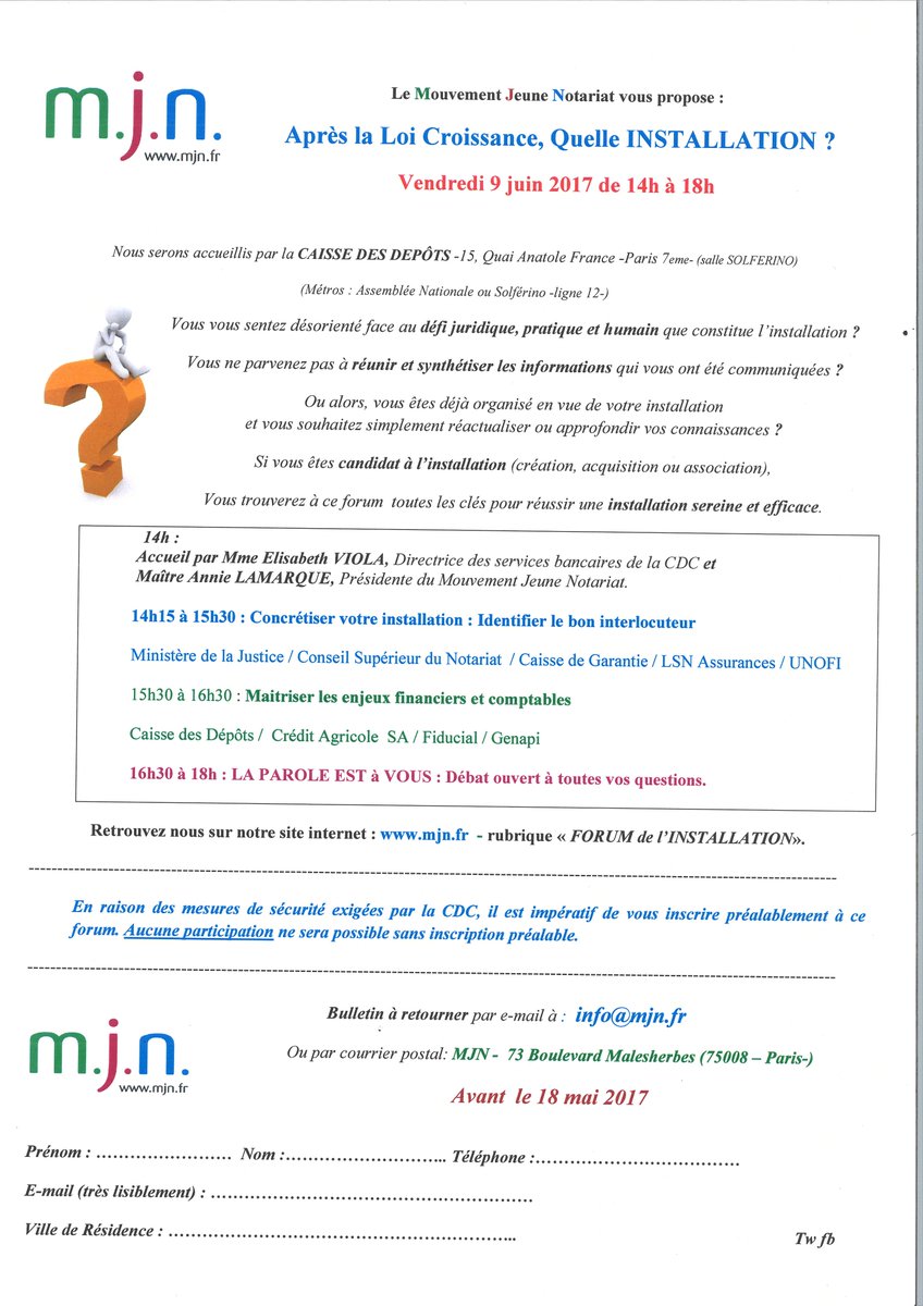 SAVE THE DATE : le 4e Forum de l’INSTALLATION du NOTAIRE aura lieu VENDREDI 9 JUIN 2017 à 14h00 à Paris à la CAISSE des DEPÔTS